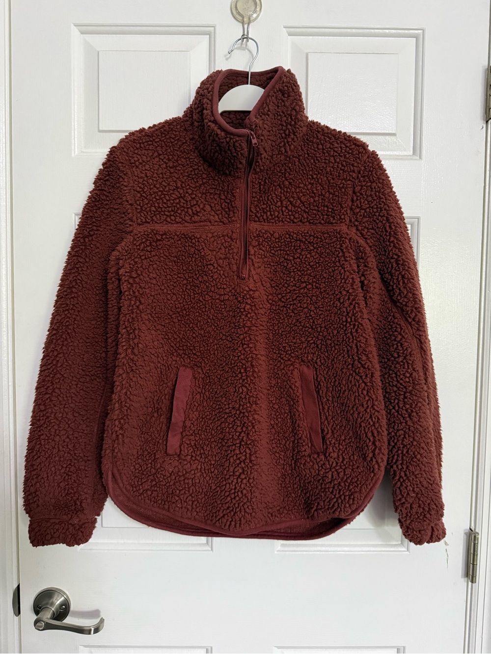 Abercrombie & Fitch Sherpa Teddy Fleece Quarter Zip Pullover Brown XS